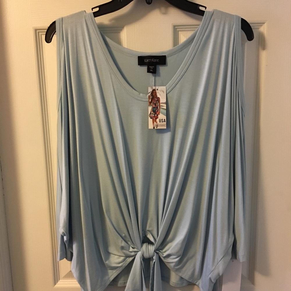 KAREN KANE NWT AUTHENTIC COLD SHOULDERS & TIE IN FRONT BABY BLUE COLOR BLOUSE